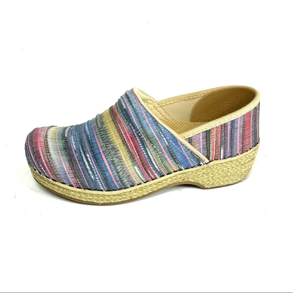Dansko Vegan Women’s Clogs Rainbow Striped Nursing Professional Size 38 US 7.5-8